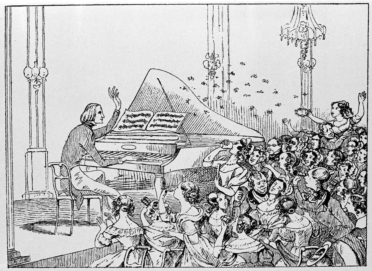 Sarjakuva Franz Lisztin voitosta Berliinin konsertissa vuonna 1842. tekijältä Unknown artist