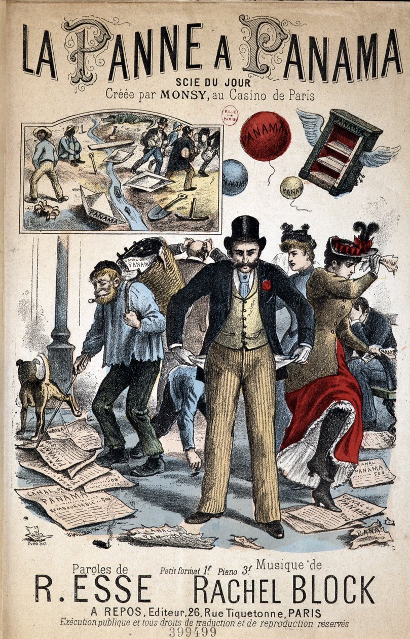 Sarjakuvakappale ”” La Panne a Panama”, Monsyn luoma päivän näkemä Casino de Parisissa, sanat R. Essen ja musiikin Rachel Block tekijältä Unknown artist