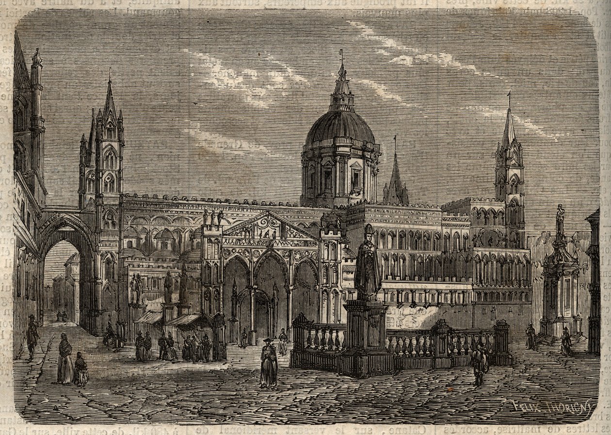 Palermon katedraali - Duomo di Palermo - Palermon katedraali - kaiverrus Joseph Decembren ja Edmond Allonierin "" Maineikas suosittuun sanakirjaan" - 1864 - tekijältä Unknown artist