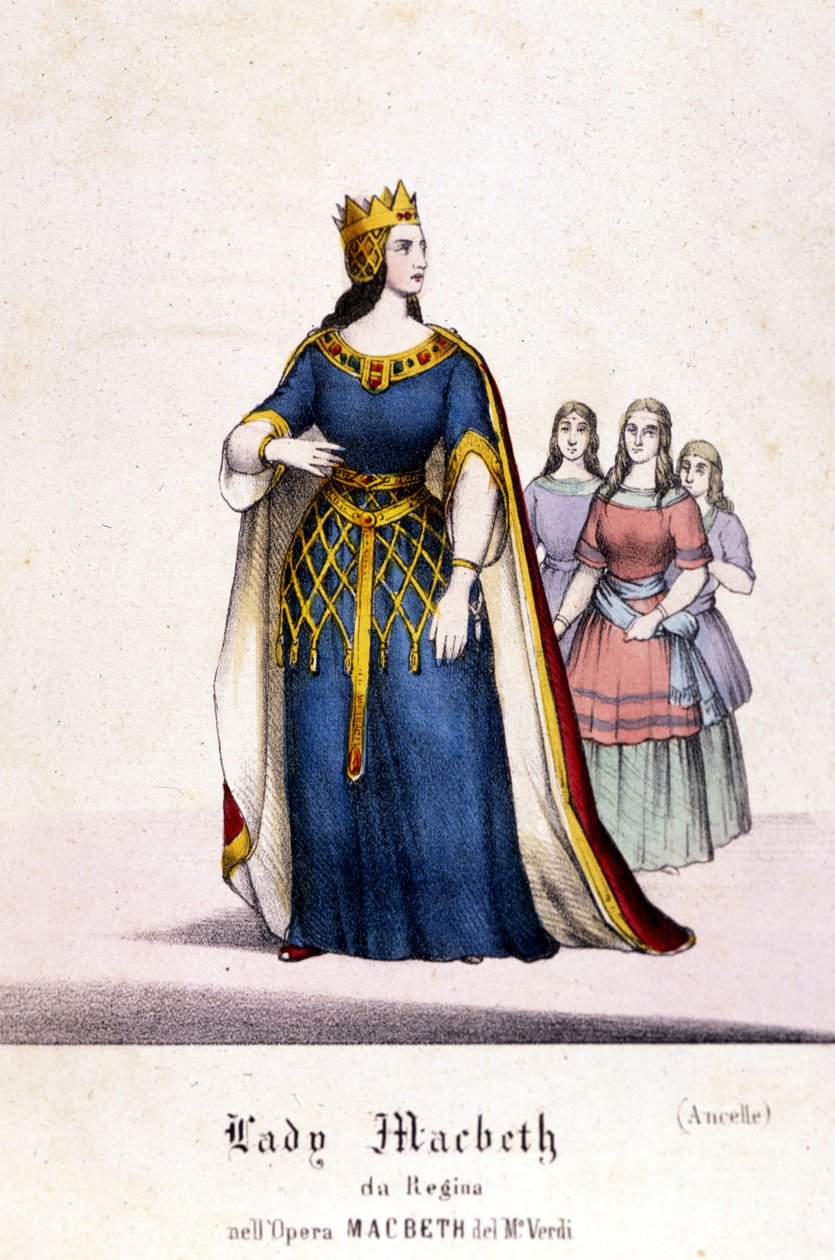 Lady Macbethin hahmo Giuseppe Verdin (1813 - 1901) oopperassa "Macbeth" William Shakespearen teoksen jälkeen. 1847. Kaiverrus. tekijältä Unknown artist