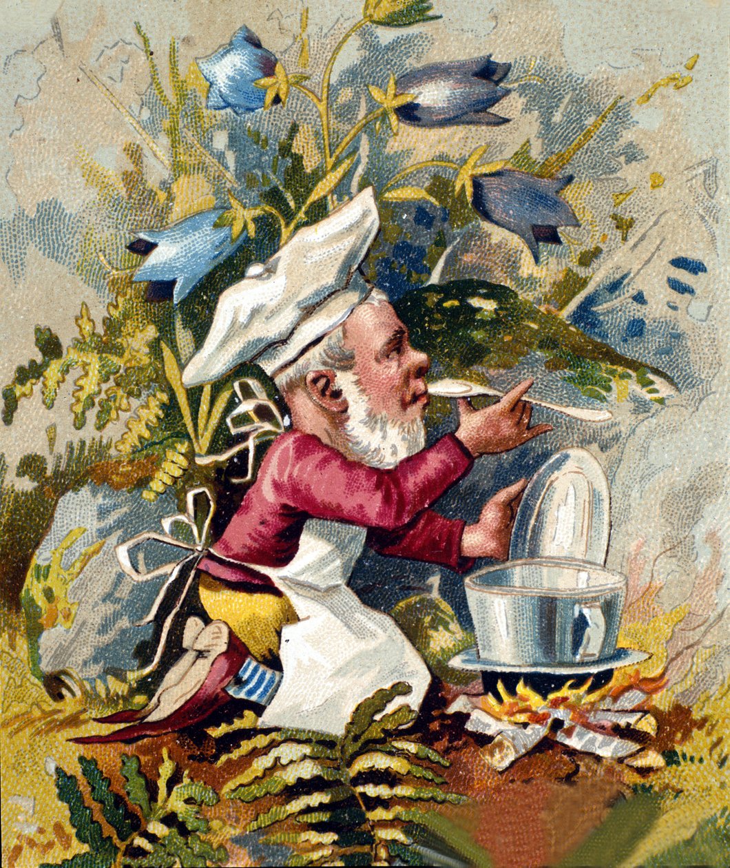 Kääpiön tai farfadet-kokin hahmo. 1800-luvun kromolitografia. tekijältä Unknown artist