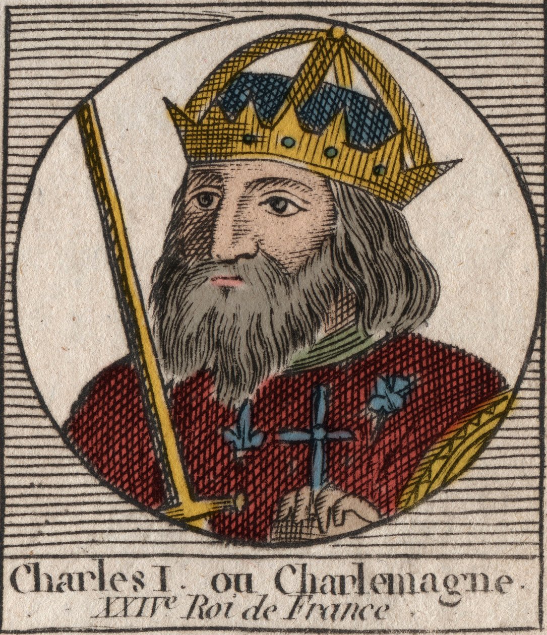 Kaarle Suuri (Carolus Magnus, Kaarle Suuri) (747-814) Frankkien kuningas ja lännen kristitty keisari - kaiverrus Charles Constant Le Tellierin "Instruction sur l