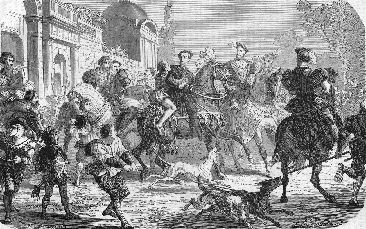 Kaarle V (1500-1558) Francois 1:n hovissa (1494-1547). tekijältä Unknown artist