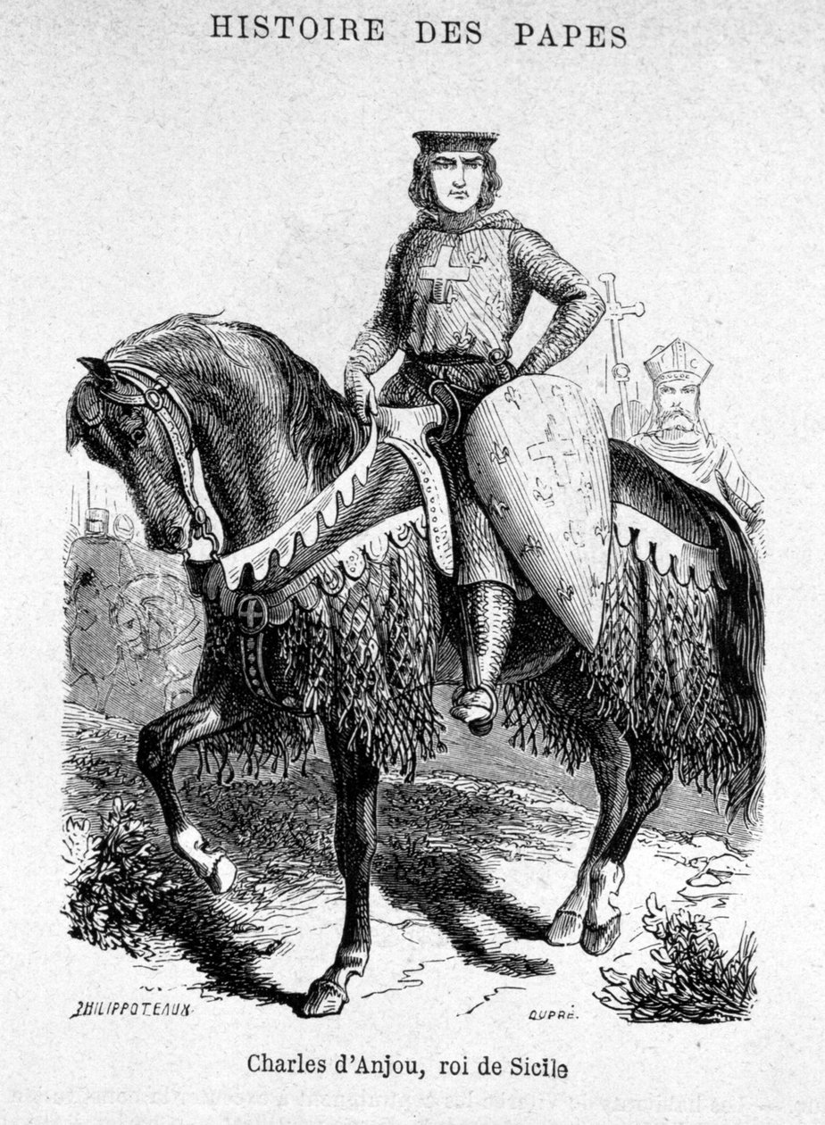 Kaarle Anjoulainen, Sisilian kuningas - kuvitus Maurice Lachatren teoksesta "Paavien, kuninkaiden, kuningattareiden ja keisarien historia vuosisatojen ajan" tekijältä Unknown artist