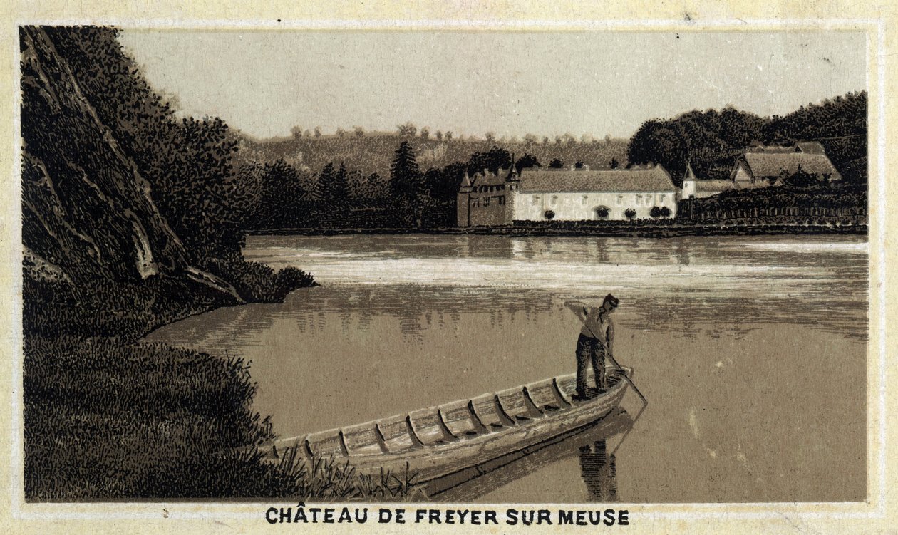 Chateau de Freyr sur Meuse (Freyr-Sur-Meuse), Belgia. 1800-luvun lopun kromolitografia. tekijältä Unknown artist