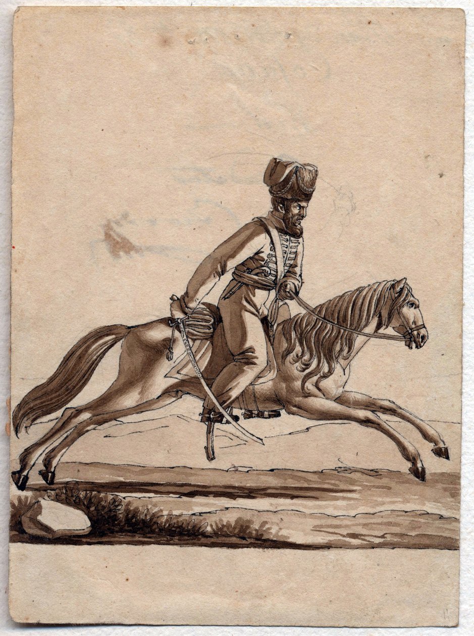""Chief (ataman) Cassack"" (Ataman of Cossacks) Nimetön piirros 1818 Koko 11,4x8,2 cm Yksityinen kokoelma tekijältä Unknown artist