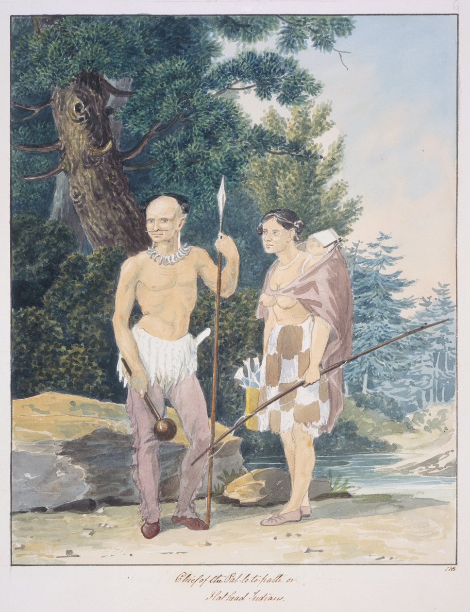 Pal-lo-to-pathin eli Flathead-intiaanien päällikkö, n. 1843-50 (akvarelli) tekijältä Unknown artist
