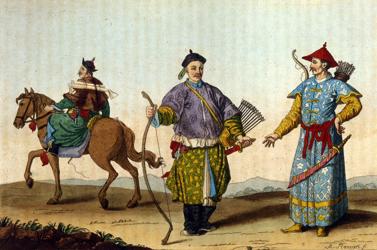 Kiinan sotilasmandariinit eri aikakausilta - J. Ferrarion teoksessa "Le costume ancien et moderne"", toim. Milano tekijältä Unknown artist