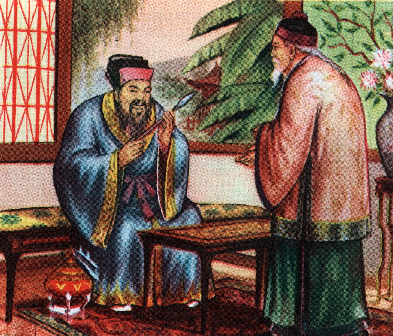 Kiinalainen filosofi Konfutse (tai Kong Fu Zi tai KongZi) (551-479 eKr.), konsultoi tietämyksensä muinaisista sivilisaatioista - Konfutse (551-479 eKr.), kiinalainen filosofi, konsultoi tietämyksensä muinaisista sivilisaatioista - Yksityiskokoelma tekijältä Unknown Artist