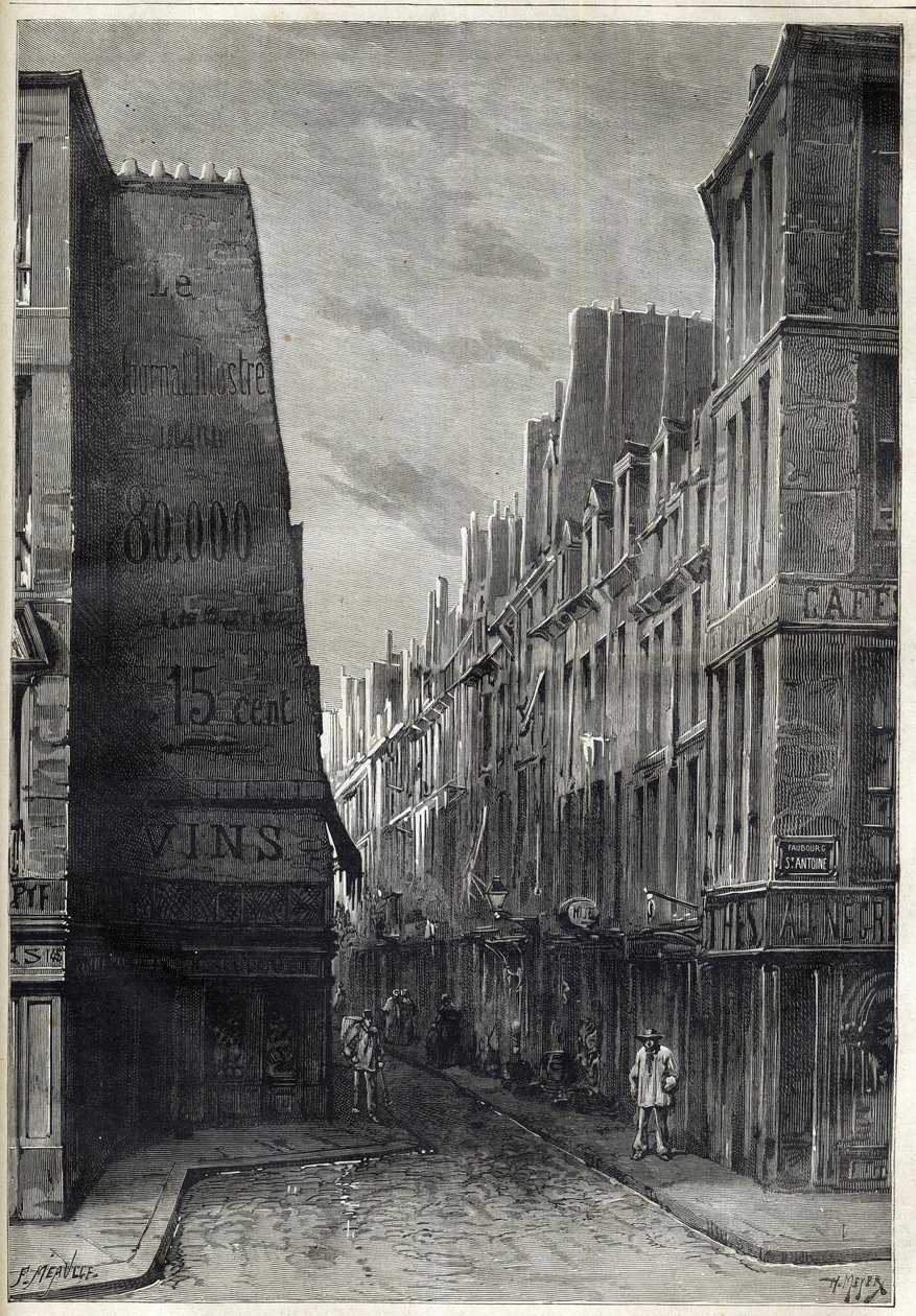 Koleraepidemia Pariisissa - Epidemia de Cholera Pariisissa - rue sainte Marguerite - kaiverrus "Le journal illustrious" -julkaisussa 1884 tekijältä Unknown artist