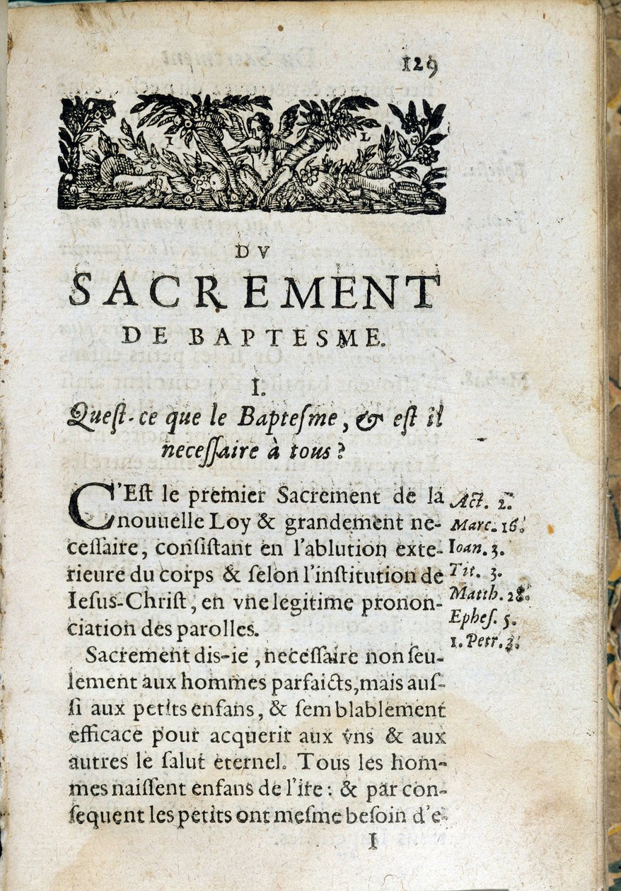 Kristillinen uskonto: kirjan "Suuri katekismus" sisäsivu. Pierre Canisiuksen teos (1600-luku) tekijältä Unknown artist