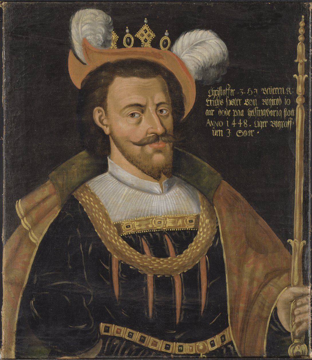 Christophe de Baviere (Christophe III roi de Danemark, Suede et Norvege) - Christopher Baijerilainen (1416-1448), Tanskan, Ruotsin ja Norjan kuningas, Anonymous . Öljy kankaalle. Mitat: 78x56 cm. Tukholman kansallismuseo tekijältä Unknown artist