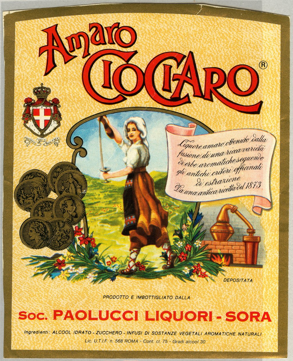 Ciociaro amaro -alkoholimainos (kromolitografia, 1800-luvun loppu) tekijältä Unknown artist