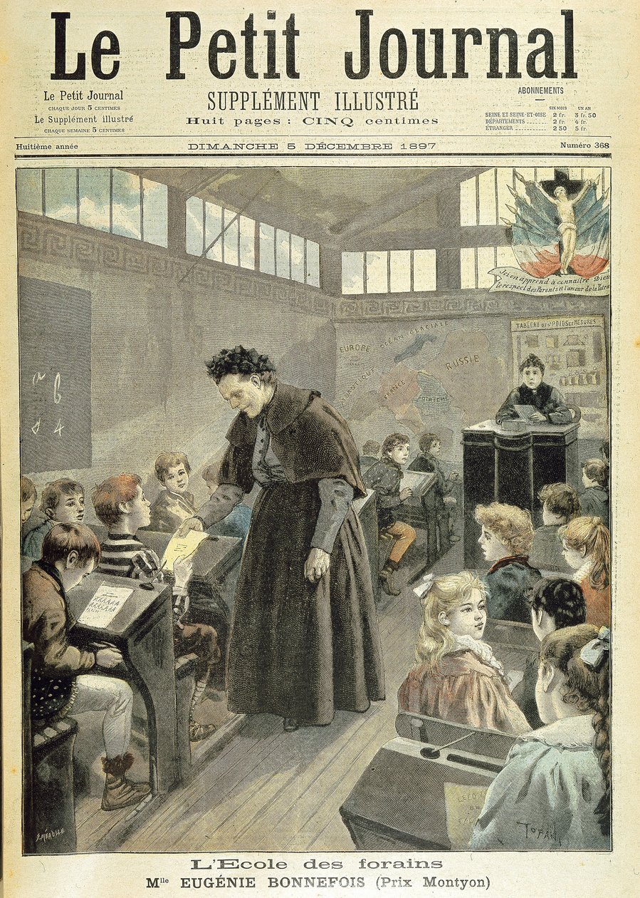 Messualueen koulun luokkahuone: Montyon-palkinto Eugénie Bonnefoisille - "" Le petit journal""" 5. joulukuuta tekijältä Unknown artist