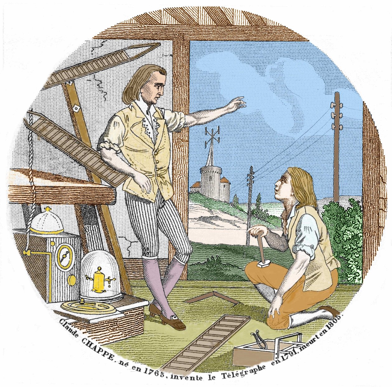 Claude Chappe (1765 - 1807), ranskalainen insinööri keksi lennättimen vuonna 1791. tekijältä Unknown artist