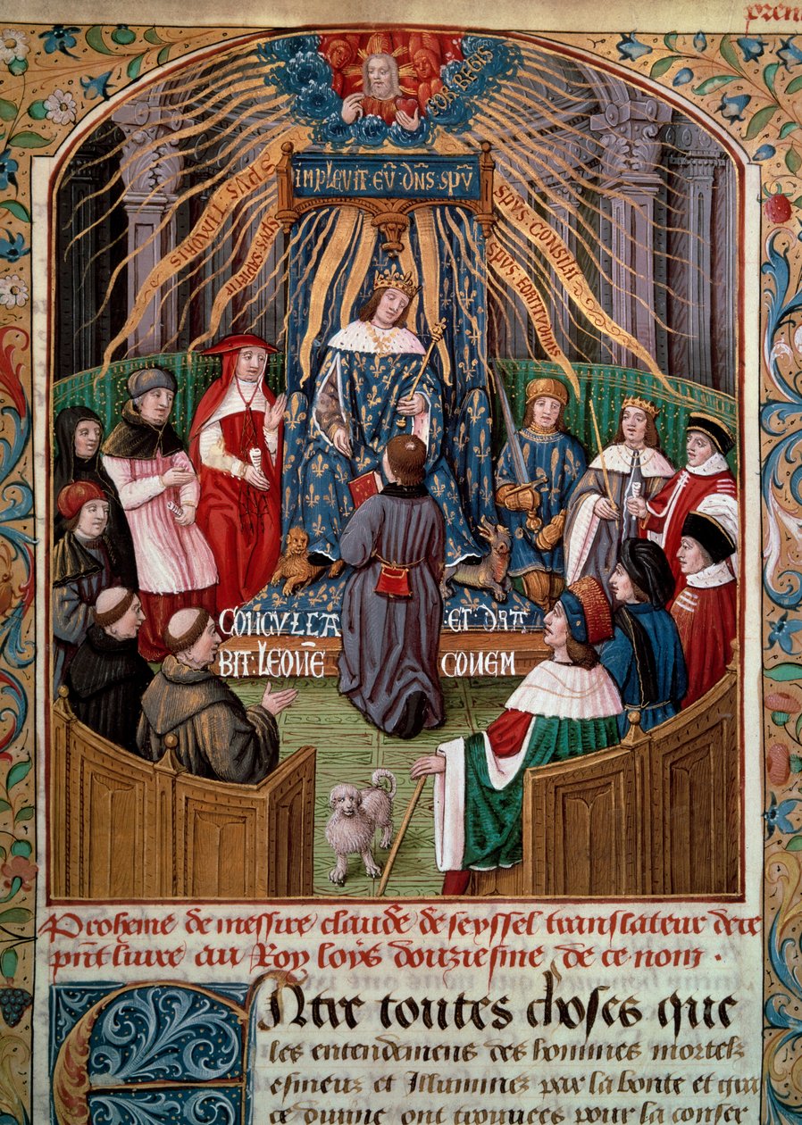 Claude de Seyssel (kuoli 1520) tarjoaa kirjansa kuningas Ludvig XII:lle (1462-1515) Pienoiskuva Claude de Seysselin teoksesta "La Grande Monarchy de France" tekijältä Unknown artist