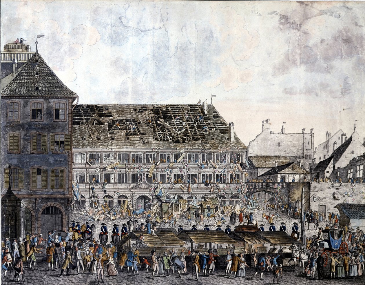 Strasbourgin kaupunkitalon (raatihuoneen) kiipeily ja ryöstäminen, 21. heinäkuuta 1789. tekijältä Unknown artist