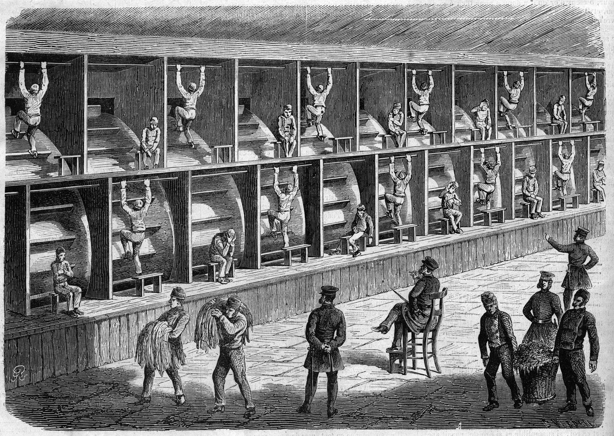 Coldbath Fieldsin vankila - House of Correction Lontoossa - juoksumatto - Coldbath Fields - Lontoon kaiverrus 1868 tekijältä Unknown artist
