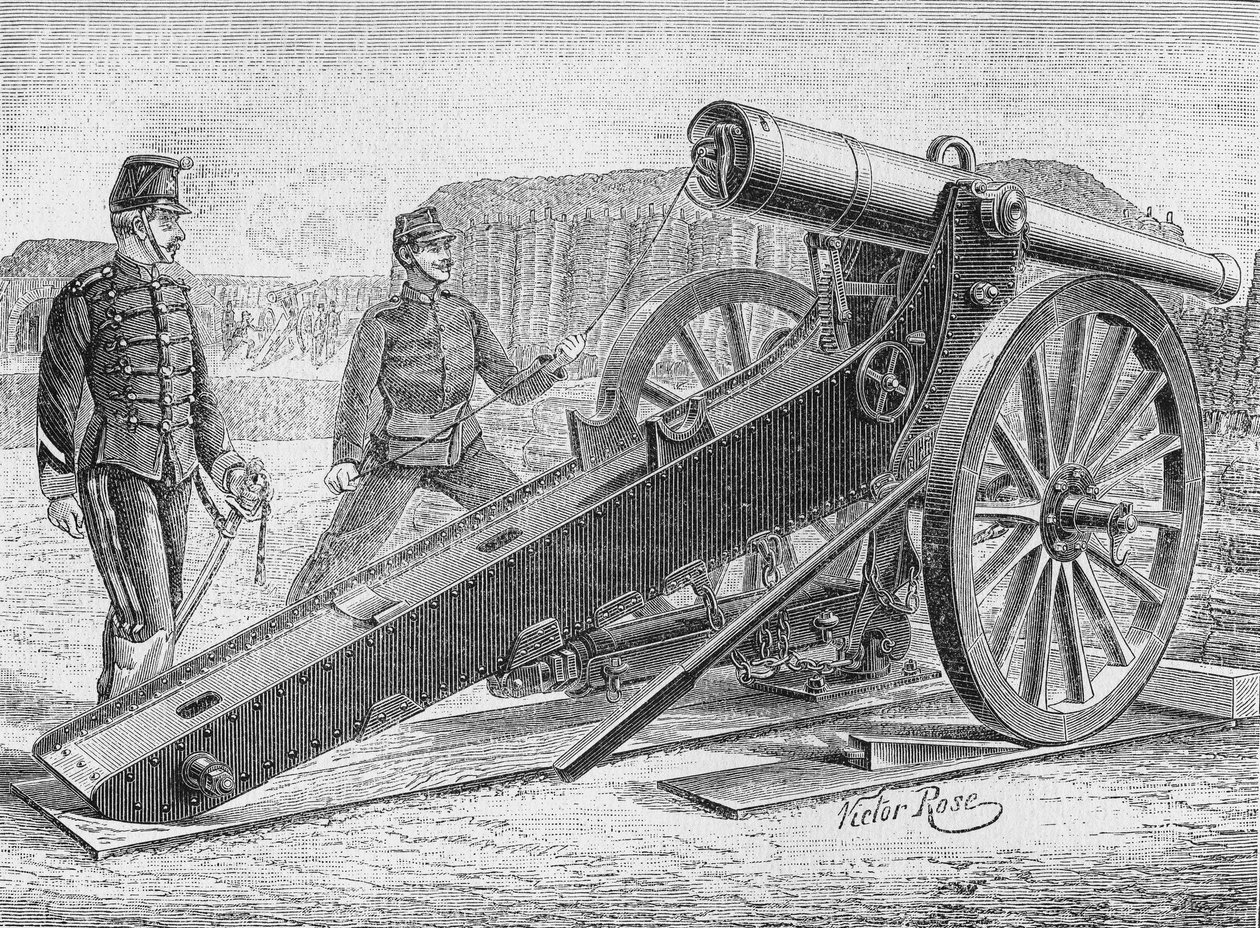 Eversti de Bangen 155 mm piiritysase. Julkaisussa "Album of Science", Editions Jouvet tekijältä Unknown artist