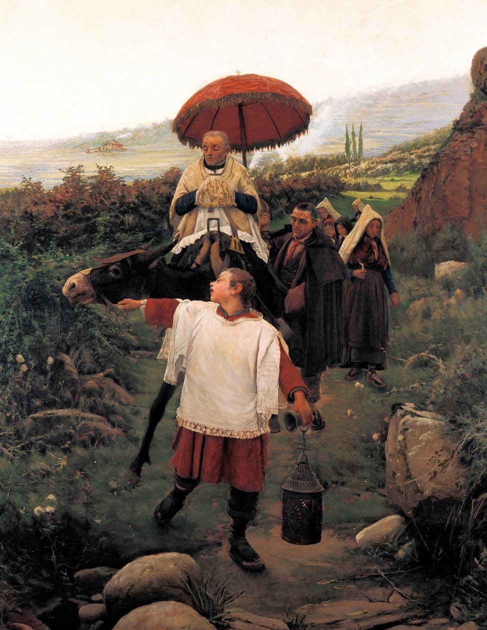"" Yhdistä vuori "" Uskonnollinen Cortege vuorella. Mariano VAYREDA VILAN (1853-1903) maalaus. Espanja, Olot. Garrotxan aluemuseo. tekijältä Unknown artist