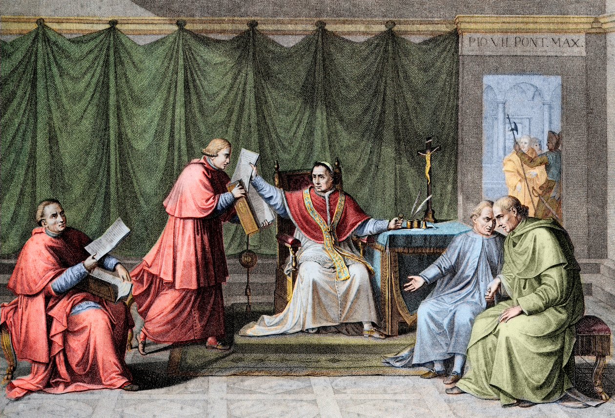 Konkordaatti vuodelta 1801 – paavi Pius VII (Pius) (1742-1823) allekirjoitti konkordaatin Ranskan ja Pyhän piirityksen (Saint Siege) välillä, 15. elokuuta tekijältä Unknown artist
