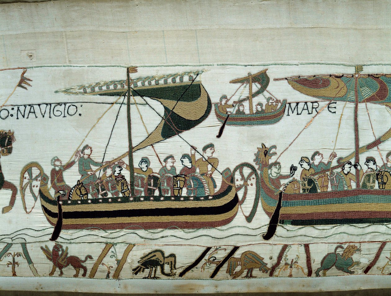 William Valloittajan (1027-1087) Englannin valloitus vuonna 1066: Normanin laivastot ovat matkalla Englantiin. Yksityiskohta Bayeux