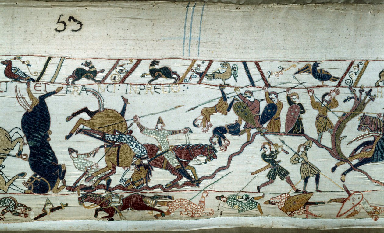 Normandian herttua William Valloittaja (1027-1087) Englannin valloitus vuonna 1066: Hastingsin taistelu Yksityiskohta Bayeux