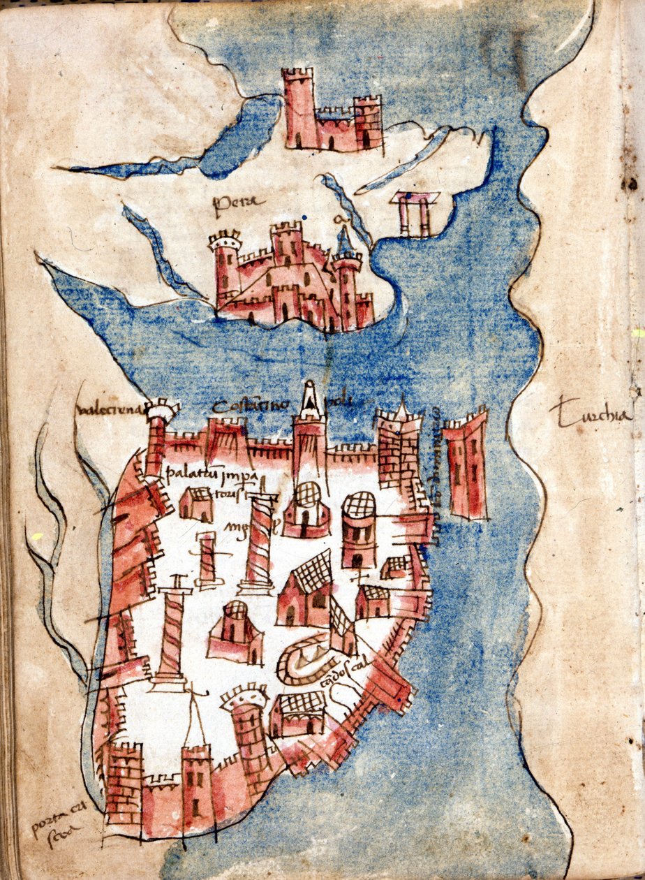Konstantinopoli, käsikirjoitettu Venetsian kartta 1400-luvulta. tekijältä Unknown artist