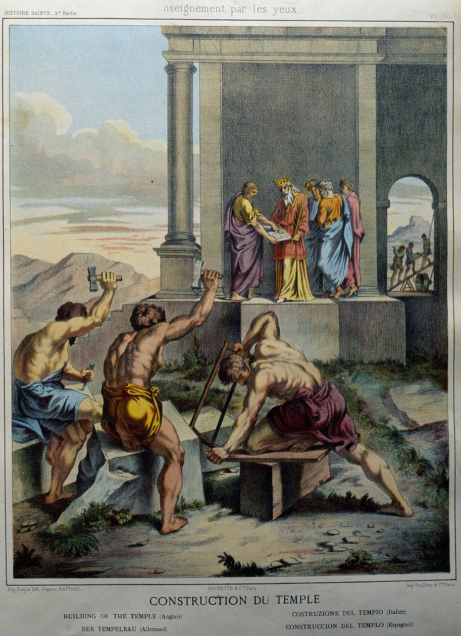 Salomon temppelin rakentaminen - kirjassa "Pyhä historia", toim. Hachette tekijältä Unknown artist