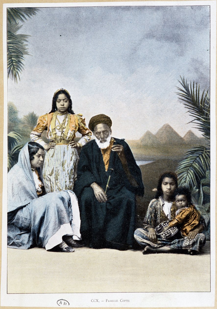 Koptiperhe Egyptissä - valokromi, 1800-luvun loppu tekijältä Unknown artist