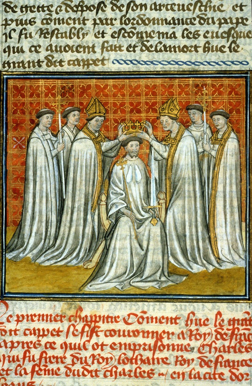 Hugues Capetin kruunaus (987), Reimsin arkkipiispa Adalberon (n. 925-990) - Käsikirjoituksen valaistus keskiajan "" Saint-Denis