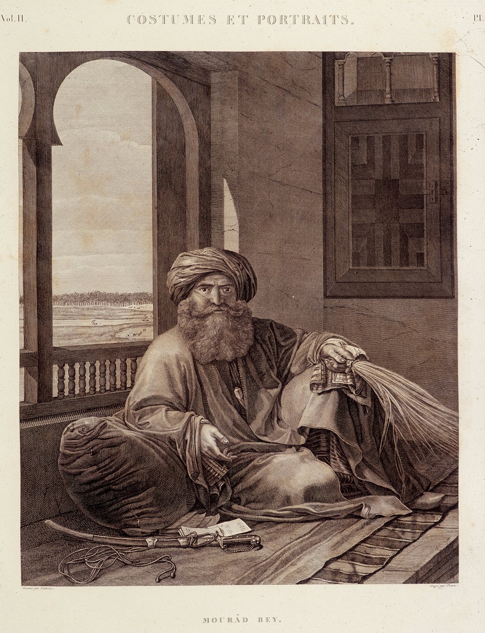 Puvut ja muotokuvat: Mourad Bey (1750-1801) Mamelukkipäällikkö (Murad Bey Egyptian Mamluk chieftain (Bey)) teoksessa "" Kuvaus Egyptistä", Editions imperiales tekijältä Unknown artist