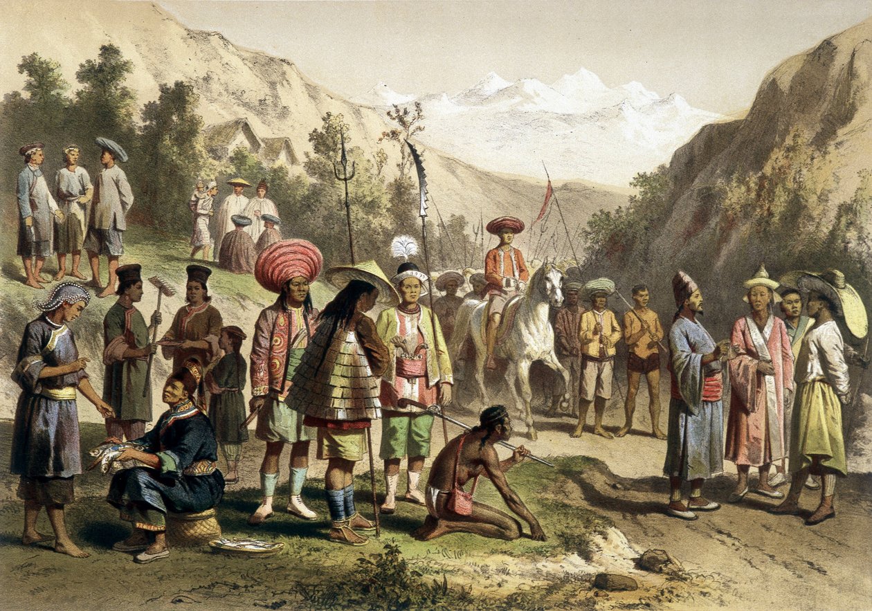 Puvut Etelä-Kiinan Ta Lyn valtakunnasta. Atlas tutkimusmatkasta Indokiinaan vuosina 1866 - 1868, toimittanut F. Garnier tekijältä Unknown artist