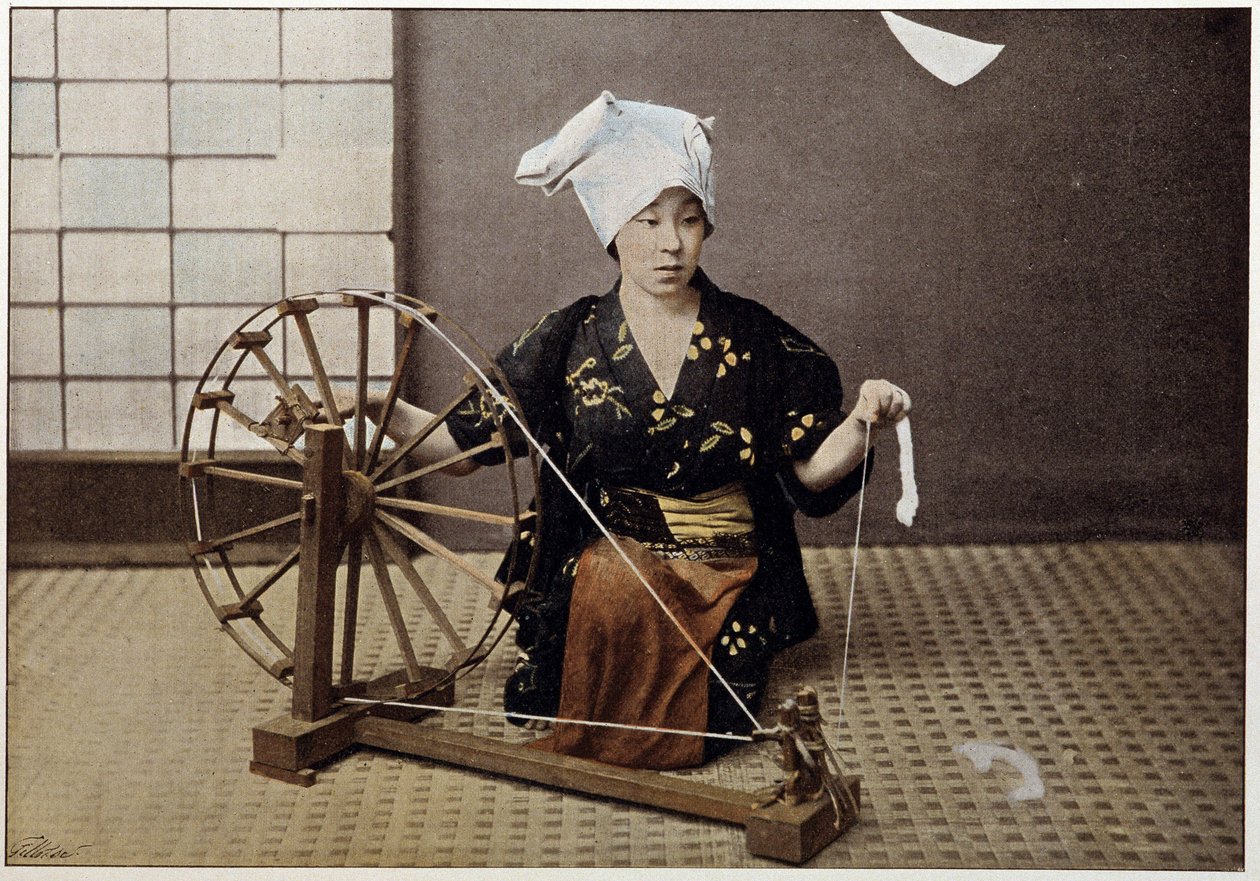 Puuvillan kehräyskone Japanissa, 1800-luvun lopulla tekijältä Unknown artist