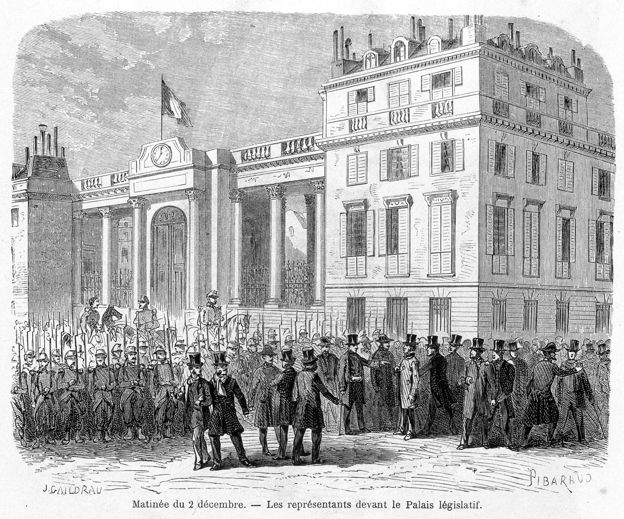 Vallankaappaus: kansanedustajien pidätys Pariisin 10. kaupunginosan kaupungintalolla 2. joulukuuta 1851. tekijältä Unknown artist