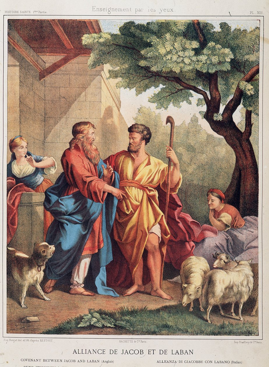 Jaakobin ja Labanin liitto julkaisussa ”Pyhä historia”, toim. Hachette tekijältä Unknown artist