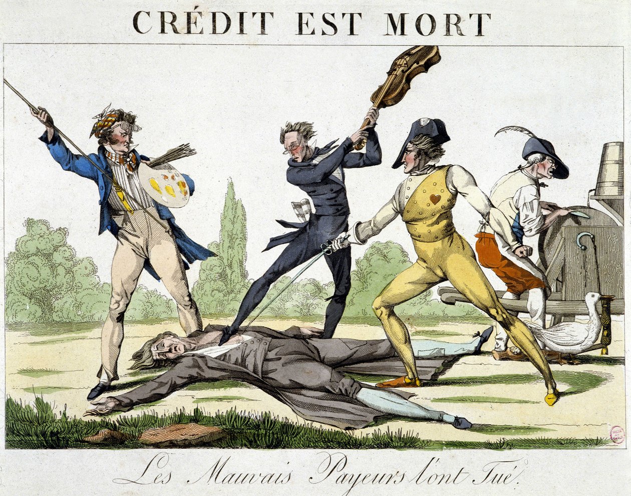 Luotto kuoli: huonot maksajat tappoivat sen - karikatyyri noin 1820 tekijältä Unknown artist