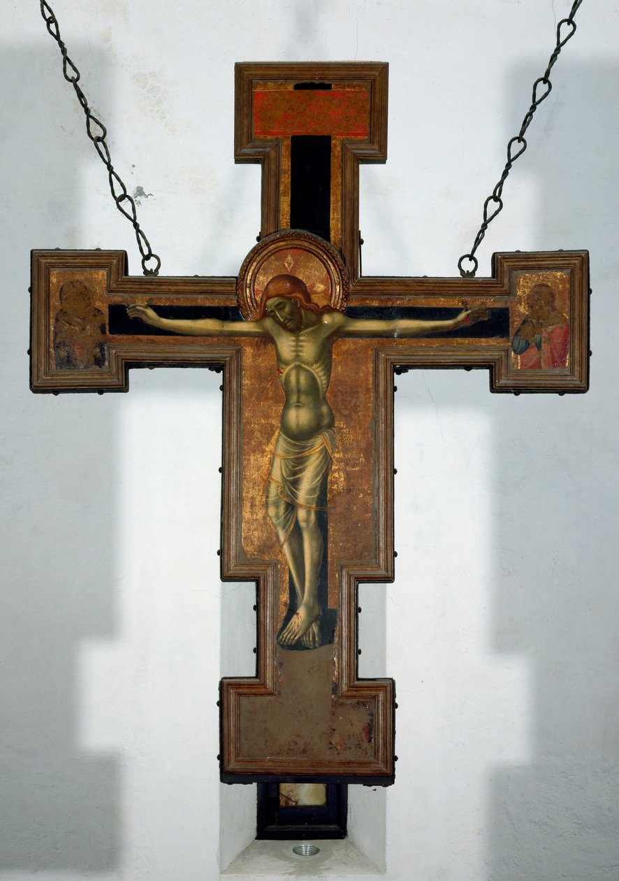 Ristiinnaulitseminen Anonyymi puumaalaus ristin selässä. 1400-luvun Varazze, Cappella del Castello Invrea Italia tekijältä Unknown artist