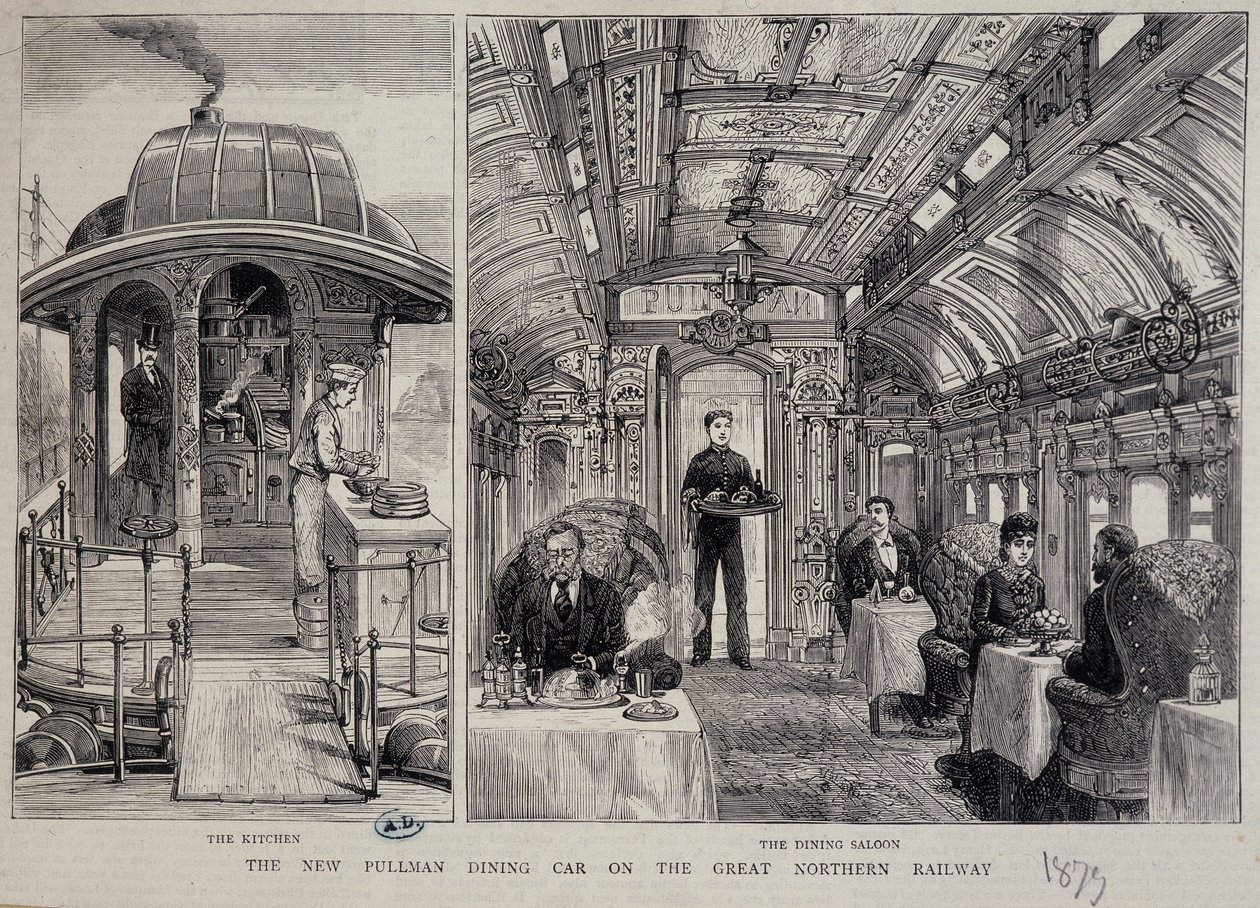 Pullman-vaunun keittiö ja ravintola - kaiverrus tekijältä Unknown artist
