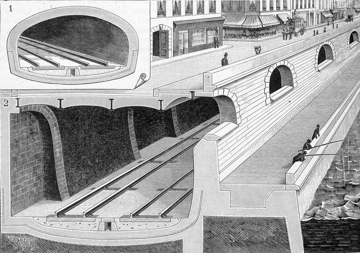 Radan leikkaaminen tunnelin osissa (junien tuominen Orléansin asemalle) rautalattialla, joka tukee suoraan ajorataa - "La Naturessa"" tekijältä Unknown artist