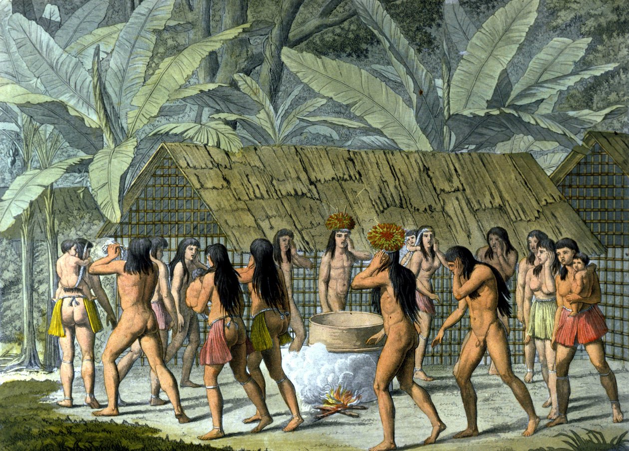 Camacanien tanssi, Brasilian intiaanit - Ferrarion "" Vanha ja moderni puku" -kappaleessa, toim. Milano tekijältä Unknown artist