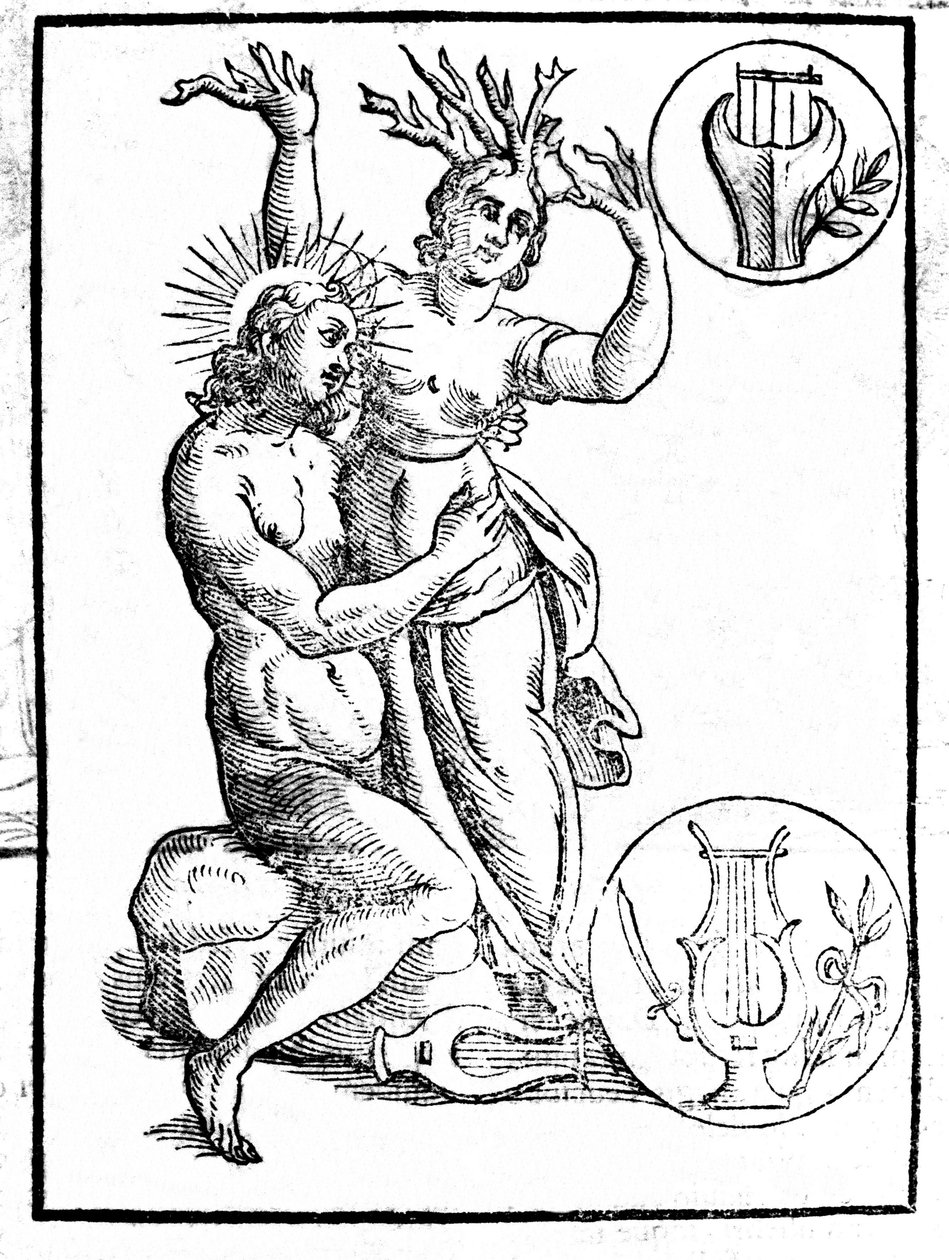 Apollon jahtaama Daphne muuttuu laakeriksi - Kaiverrus kreivin syntymäpäivänä tekijältä Unknown artist