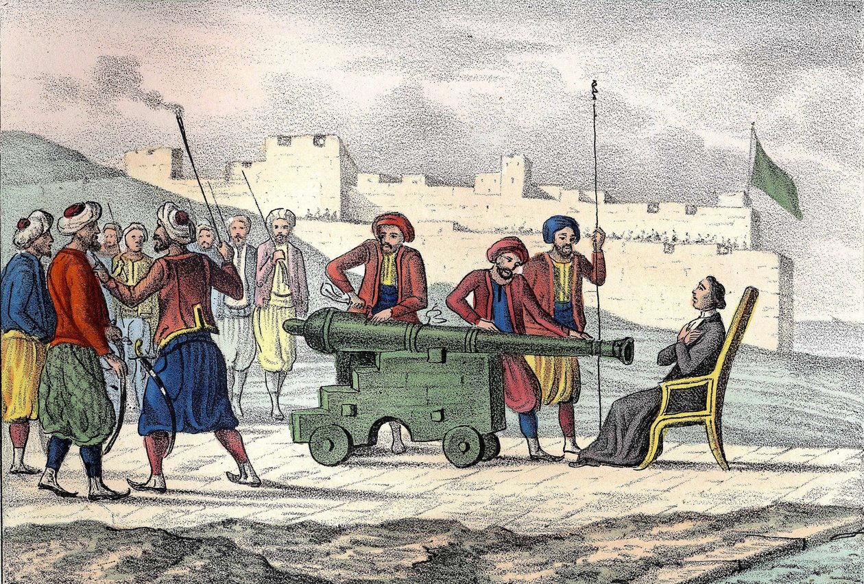 Isä LE VACHER (Jean Levacher), ranskalainen lähetyssaarnaaja, kuoli Algerissa vuonna 1683 Duquesnen pommittaessa Algeriaa. Leon Galibertin "muinainen ja nykyaikainen Algeria". Italialainen painos 1846 värissä. tekijältä Unknown artist