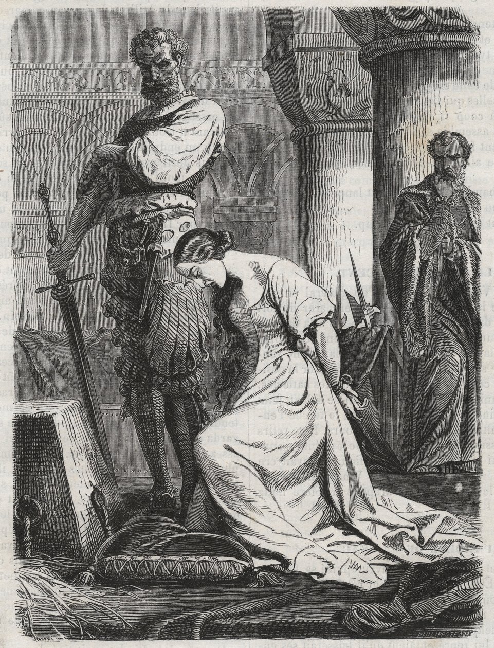 Henry VIII:n vaimon Katherine Howardin kuolema, kaiverrus 1864- Catherine Hovard tai Catherine Howard (Katherine or Katheryn tekijältä Unknown artist