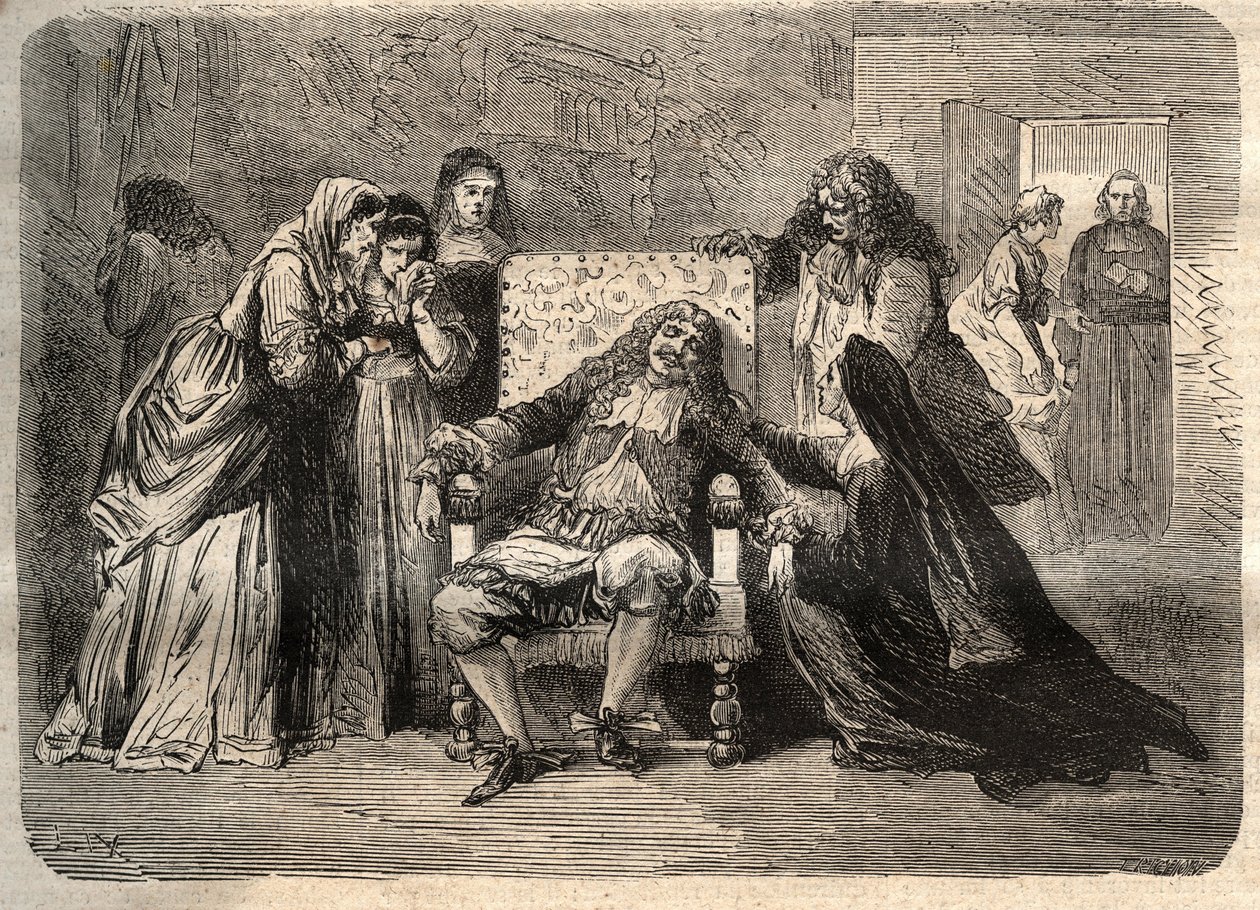 Molieren kuolema – Jean Baptiste (Jean-Baptiste) Poquelinin kuolema, dit Moliere (1622-1673), 17. helmikuuta tekijältä Unknown artist
