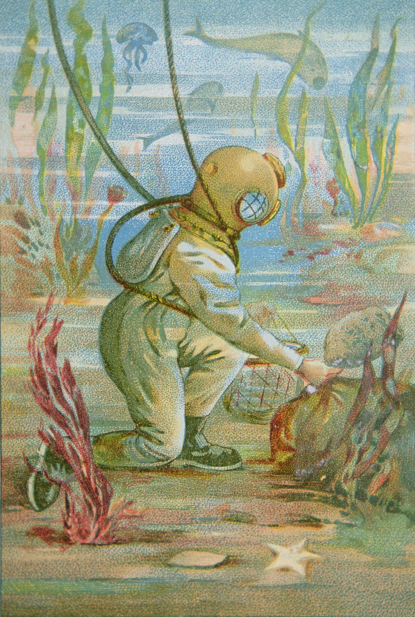 Deep Sea Diver, n. 1890 (väri litho) tekijältä Unknown artist