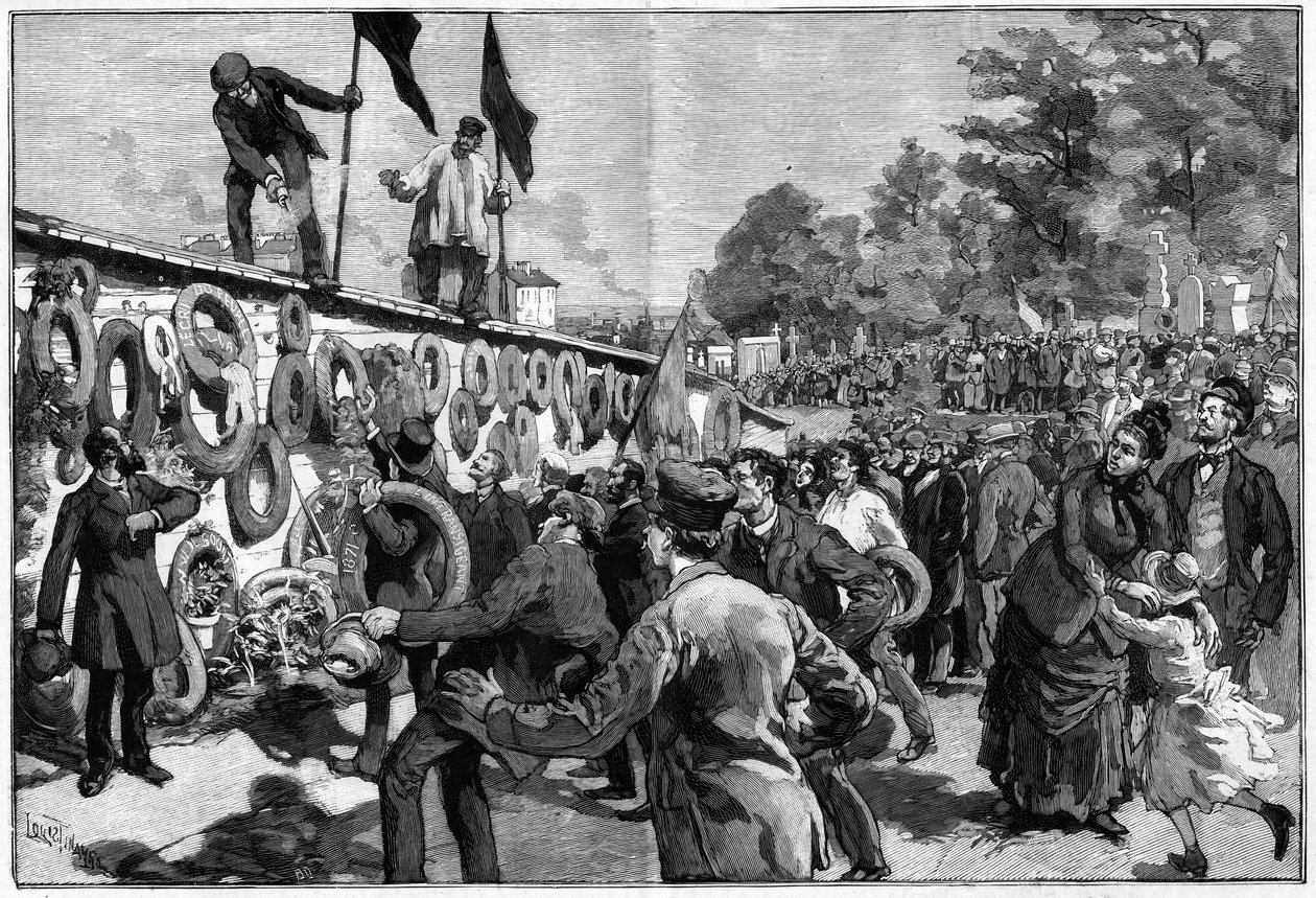 Anarkistien mielenosoitus Pere Lachaisessa liittovaltion hautaamisen edessä 27. toukokuuta 1888. tekijältä Unknown artist