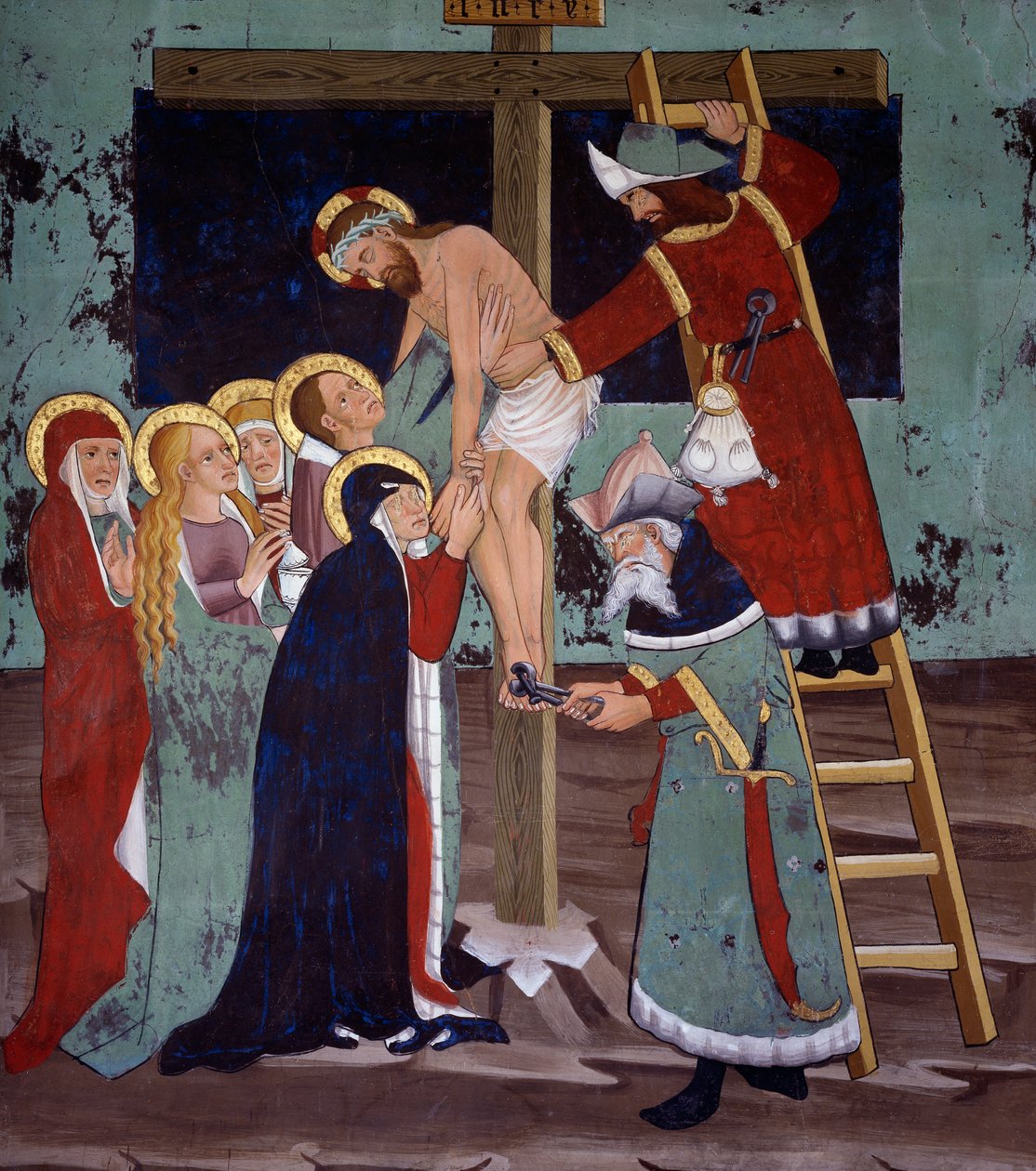 Laskeuma, Kristuksen elämä (1400-luku), freskot, Pyhän Sebastianin kappeli, Villard-de-Lans, Rhône-Alpes, Ranska. tekijältä Unknown artist