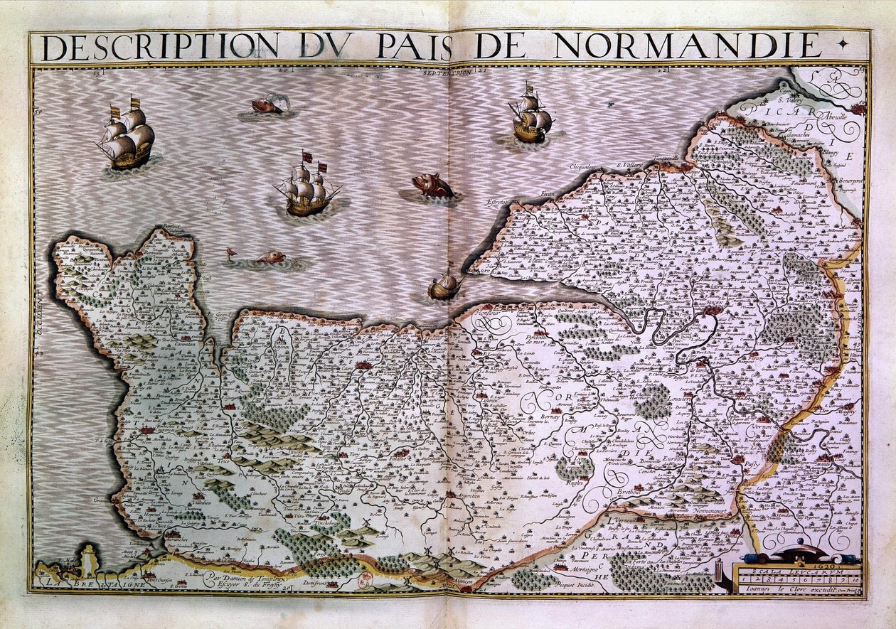 Kuvaus Normandian paisista. Normandian alueen kartta vuodelta 1620. tekijältä Unknown artist