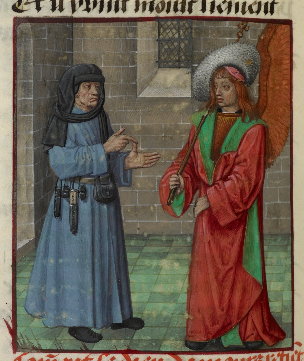 Yksityiskohta pienoiskoosta Faux Semblantista (väärin näyttävä), joka puhuu rakkaudesta (Rakkaus) elokuvasta "Le Roman de la Rose" tekijältä Unknown artist